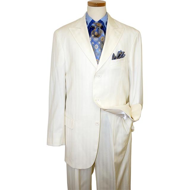 Earvin Magic Johnson Cream Shadow Stripes Super 120'S Wool Suit ZZ39438